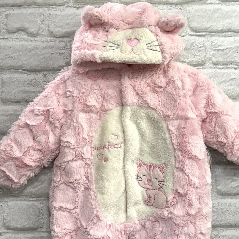 Infant Baby Girls Winter Jumpsuit 6M Pink‎ Fur Hooded Outfit Kitten Warm Fuzzy